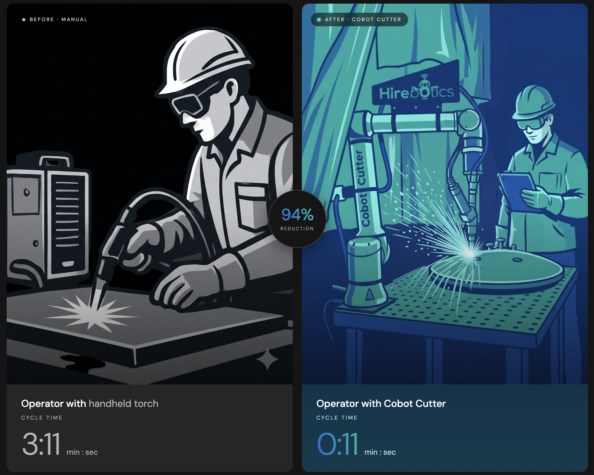 Manual plasma cutting vs cobot cutting